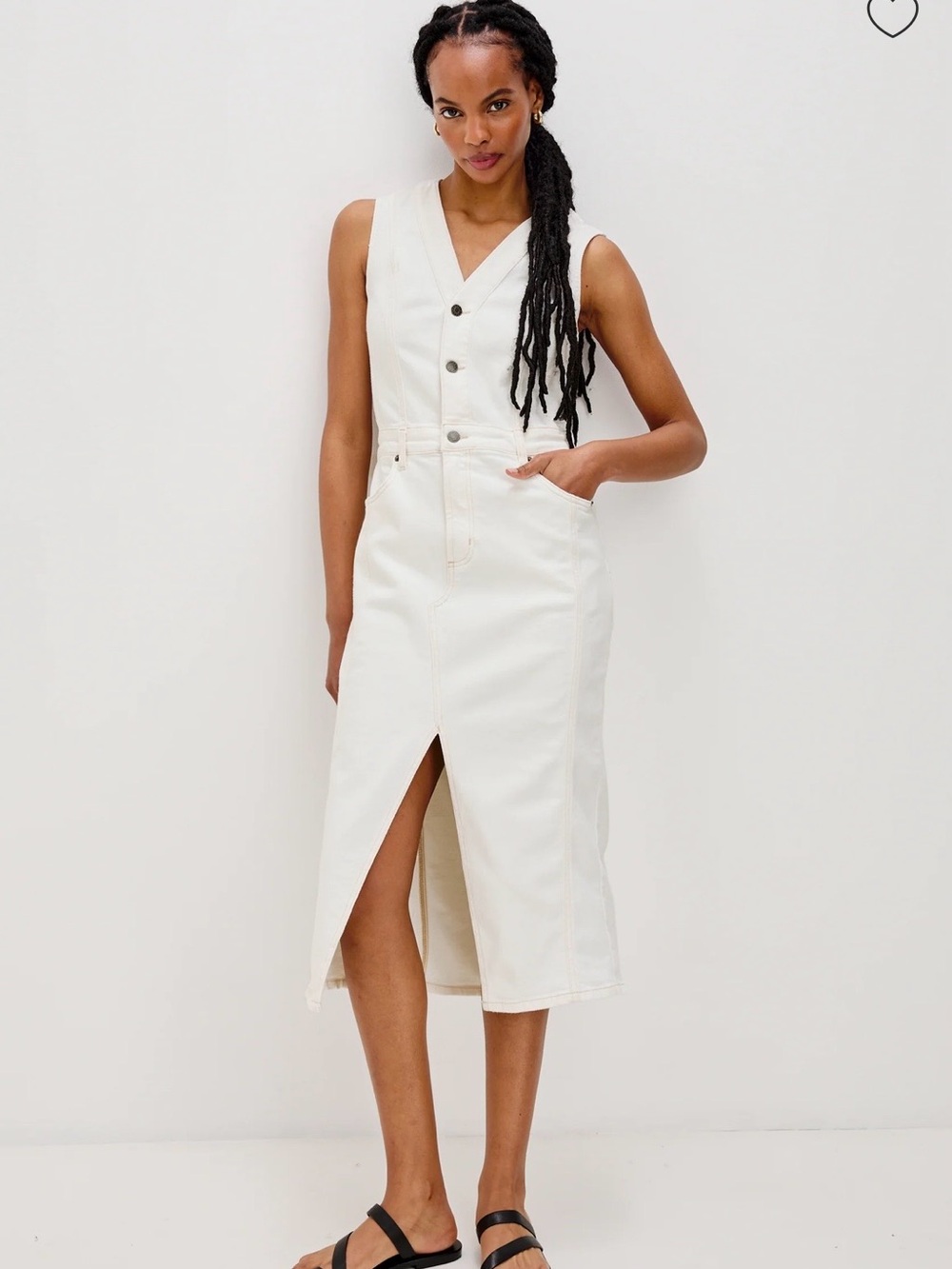 Rails Cream Sleeveless Button-Front Midi Dress with Front Slit